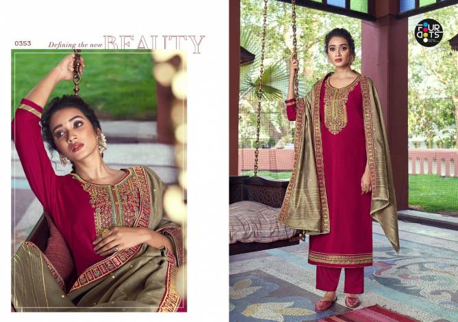 Four Dots Manjari 4 Silk With Cording Embroidery Work And Sequance Work   Festive Wear Latest Fancy Dress Material